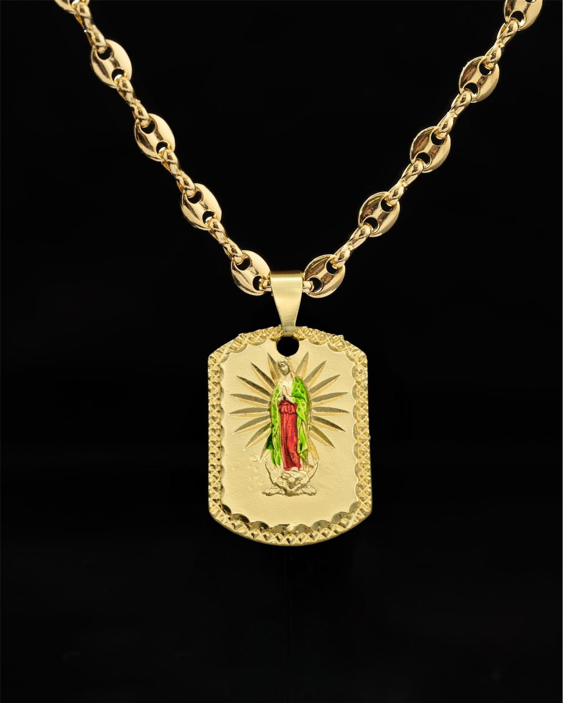 CADENA ESLABON (60CM 4MM) + DIJE PLACA VIRGEN GUADALUPE