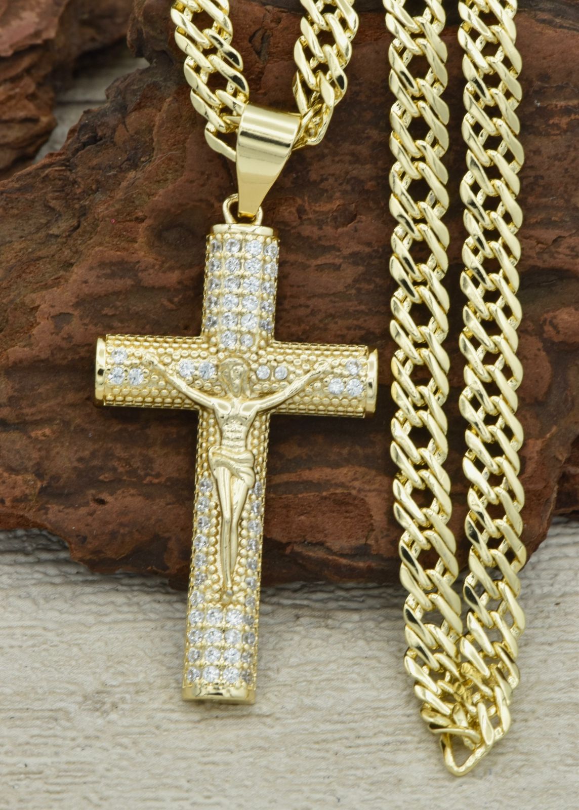 CADENA CRUZADA (60CM 4MM) + CRISTODE PIEDRAS + PULSERA GRATIS