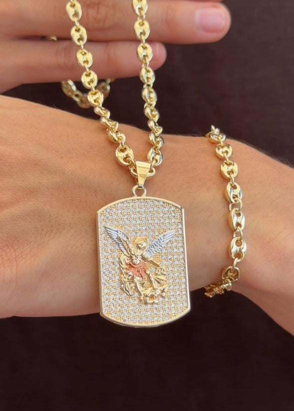 CADENA ESLABON (60CM 4MM) + PLACA DE SAN MIGUEL +PULSERA GRATIS