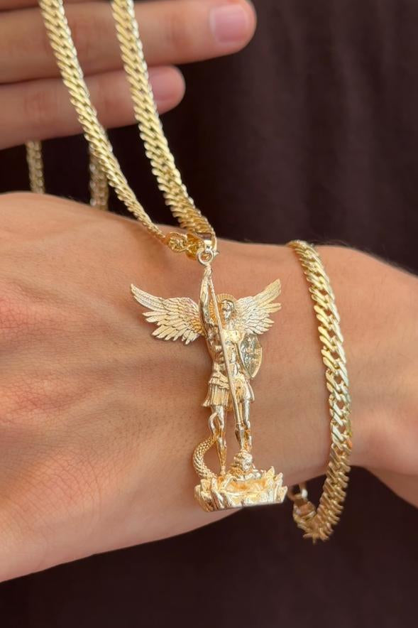 CADENA CRUZADA (60CM 4MM) + ARCANGEL SAN MIGUEL + PULSERA GRATIS
