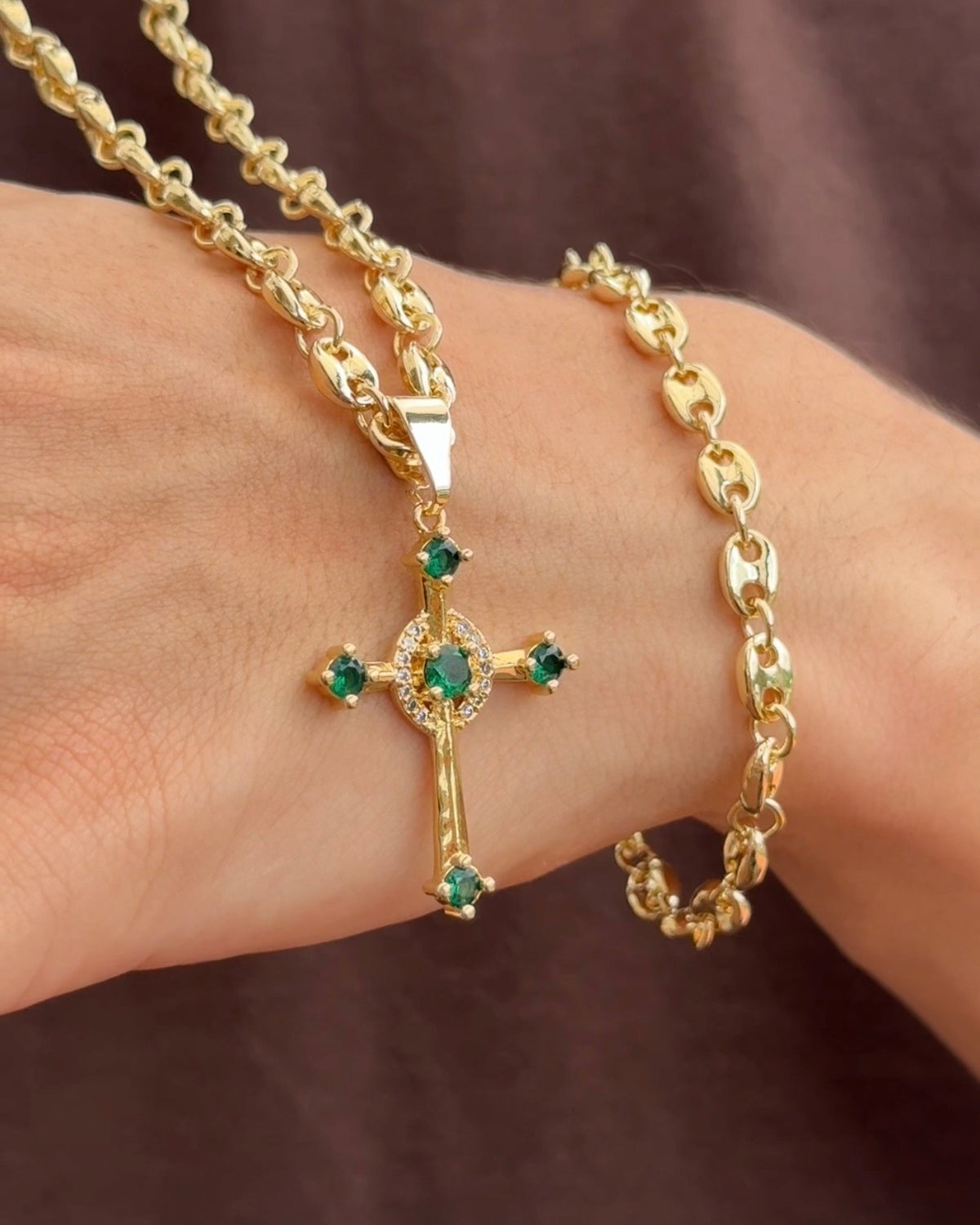 CADENA ESLABON (60CM 4MM) + CRUZ CIRCON  + PULSERA GRATIS