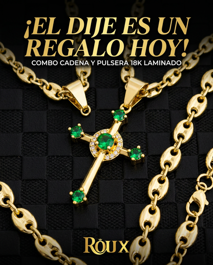 CADENA ESLABON (60CM 4MM) + CRUZ CIRCON  + PULSERA GRATIS