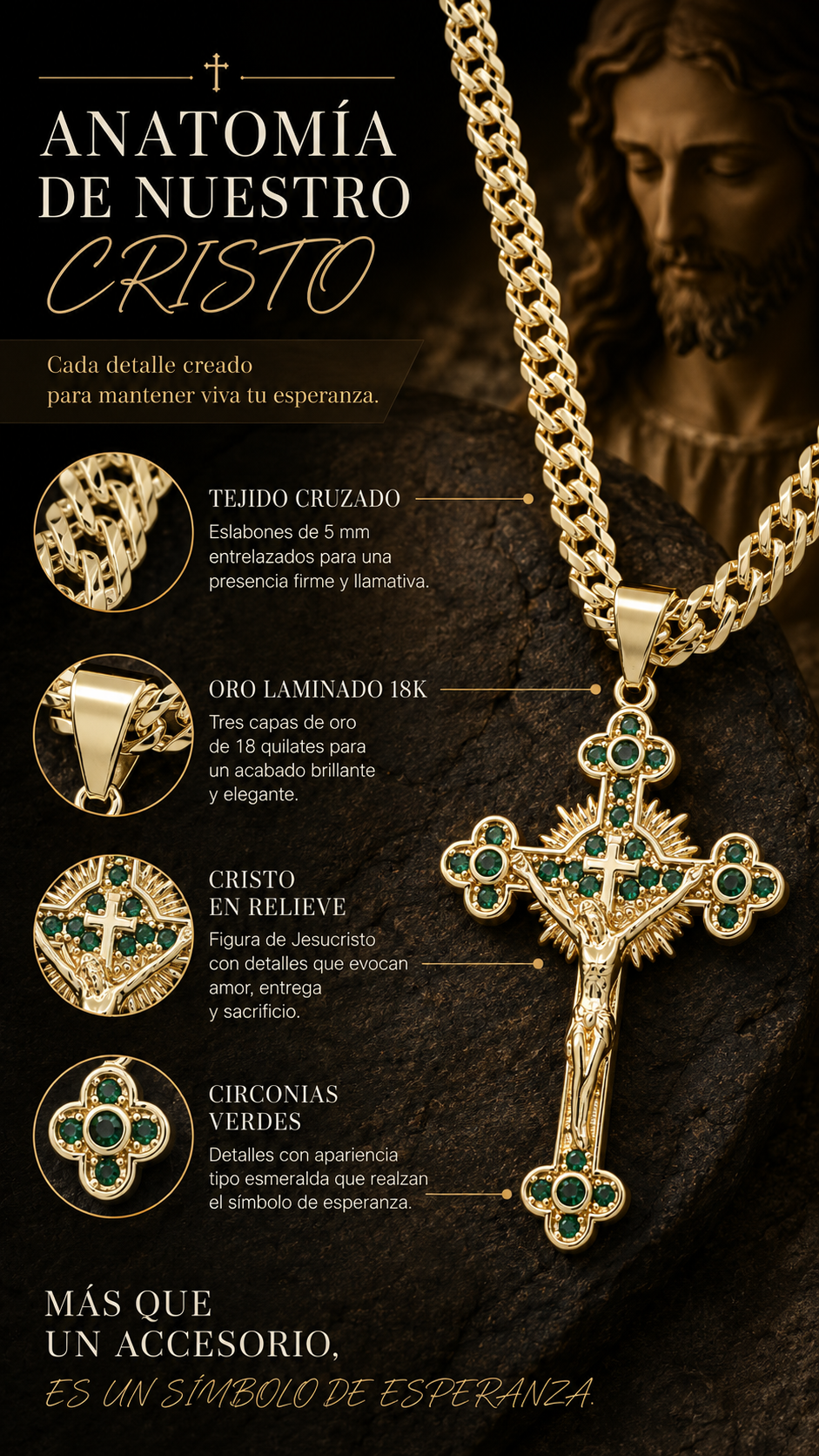 CADENA CRUZADA  (60CM 4MM) +  CRISTO DE LUZ  + PULSERA GRATIS