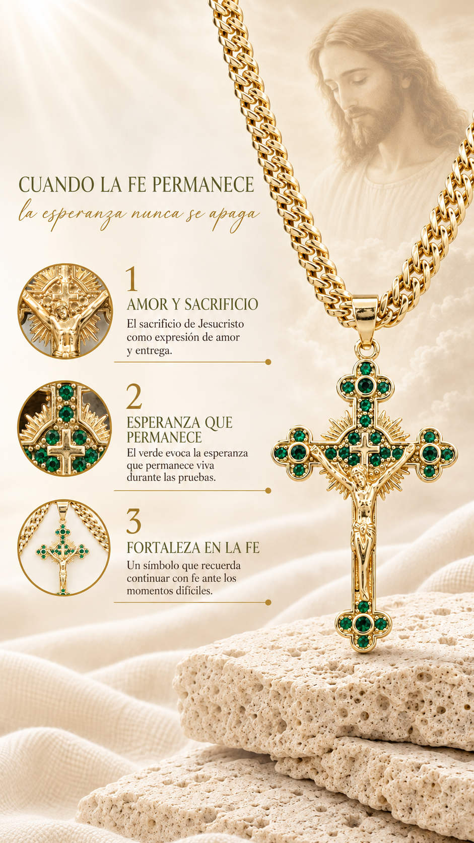CADENA CRUZADA  (60CM 4MM) +  CRISTO DE LUZ  + PULSERA GRATIS