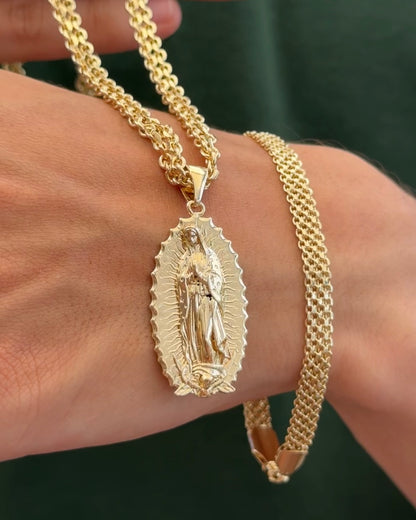 CADENA CHINA  60 CM  (4MM)+ VIRGEN TALLADA + PULSERA GRATIS
