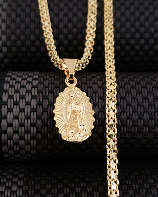 CADENA CHINA  60 CM  (4MM)+ VIRGEN TALLADA + PULSERA GRATIS