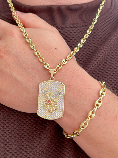 CADENA ESLABON (60CM 4MM) + PLACA DE SAN MIGUEL +PULSERA GRATIS