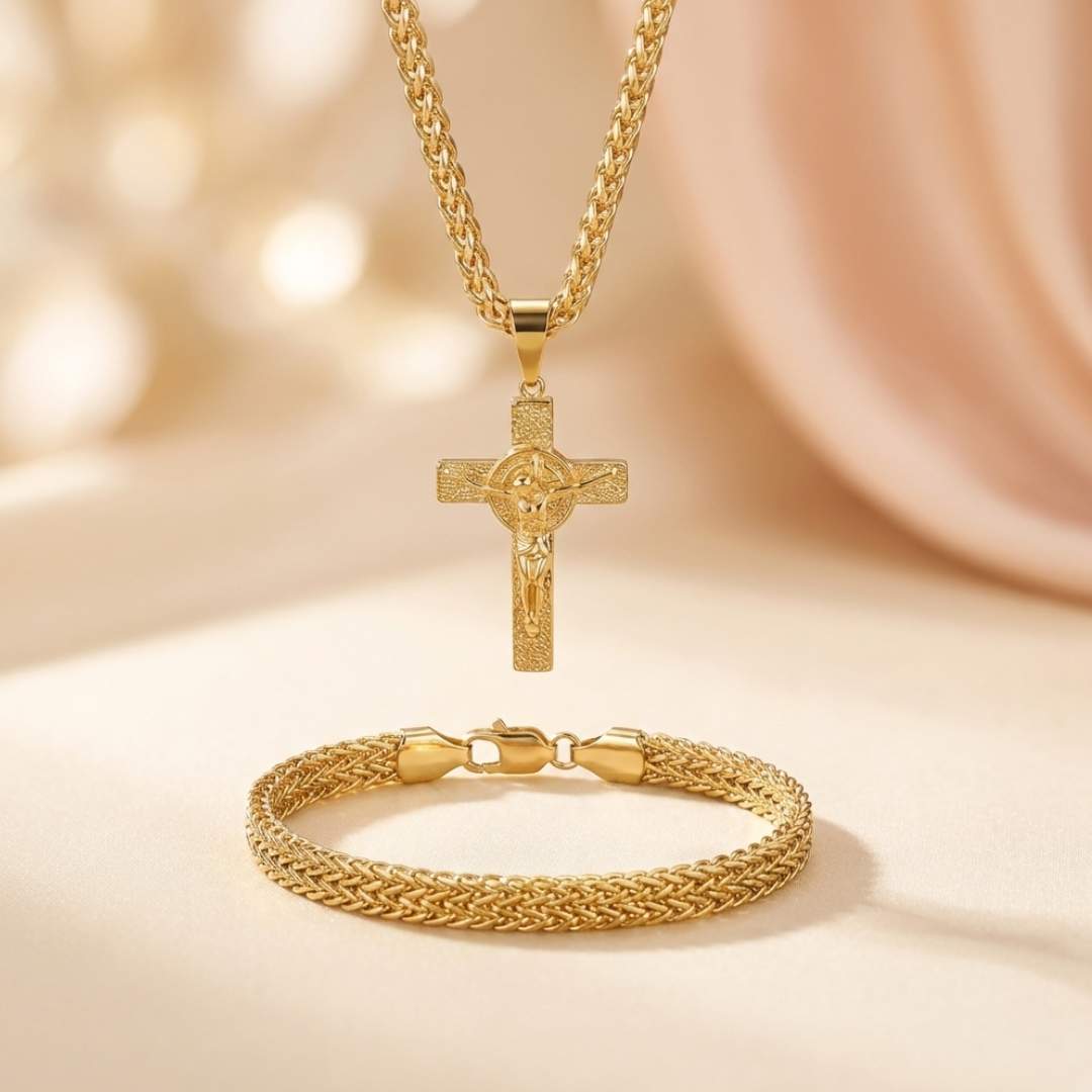 Cadena China 60CM + Cruz San Benito + Pulsera GRATIS
