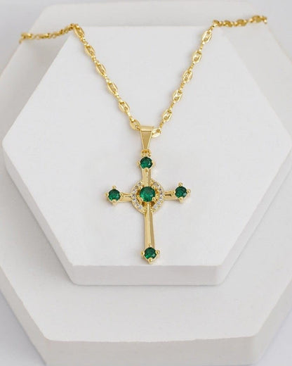 CADENA ESLABON (60CM 4MM) + CRUZ CIRCON  + PULSERA GRATIS