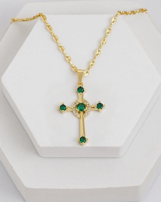 CADENA ESLABON (60CM 4MM) + CRUZ CIRCON  + PULSERA GRATIS