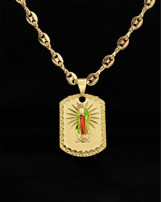 CADENA ESLABON  (60CM 4MM) + DIJE  PLACA VIRGEN GUADALUPE
