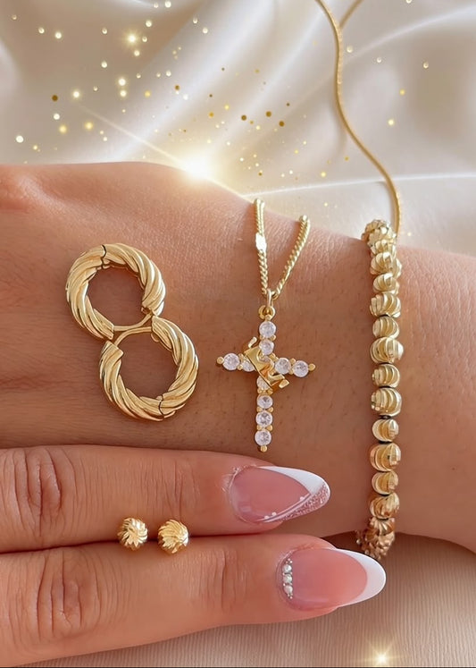 CADENA CON DESTELLOS + CRUZ CORONA + PULSERA DE BALIMES + CANDOGAS + Topos Balin GRATIS