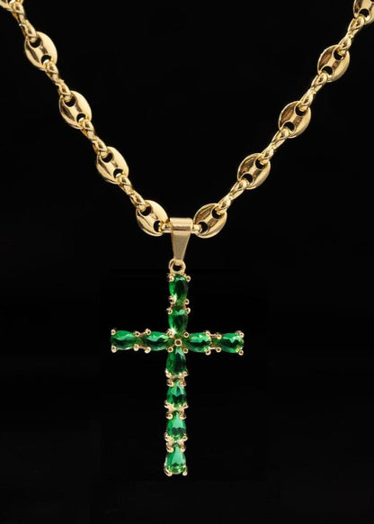 Cadena Eslabon(60CM 4MM)  + Cruz Green + PULSERA GRATIS
