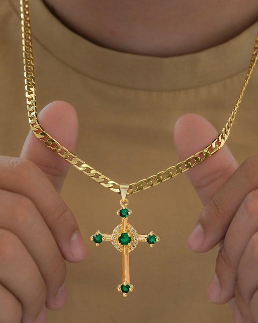 CADENA CUBANA (60 CM - 4MM) + DIJE CIRCON VERDE