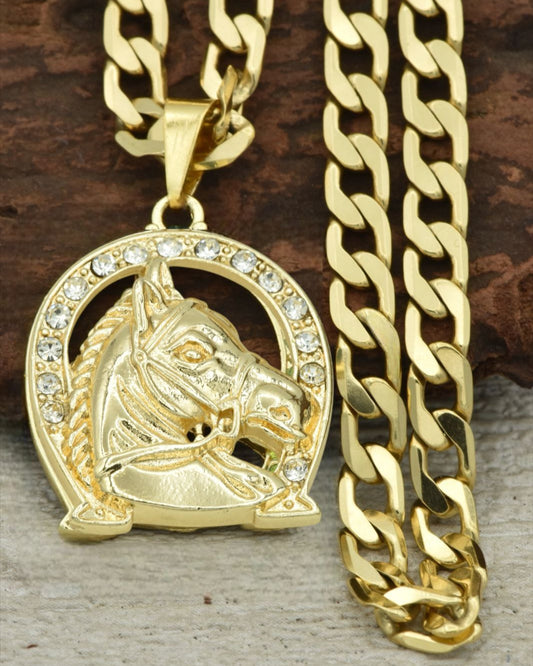 CADENA CUBANA (60 CM 4MM) + DIJE HERRADURA DE CABALLO