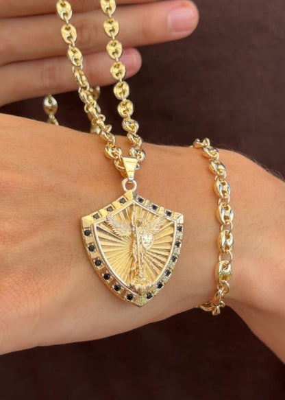 CADENA ESLABON (60CM 4MM) + ESCUDO DE SAN MIGUEL +PULSERA GRATIS