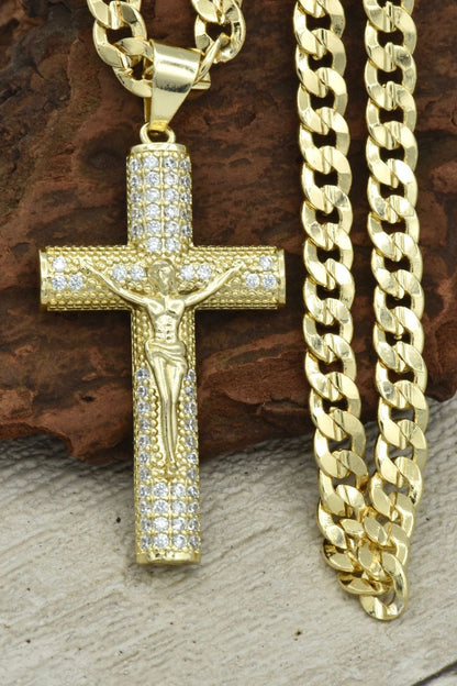 CADENA CUBANA (60CM 4MM) +  CRISTO DE LUZ  + PULSERA GRATIS