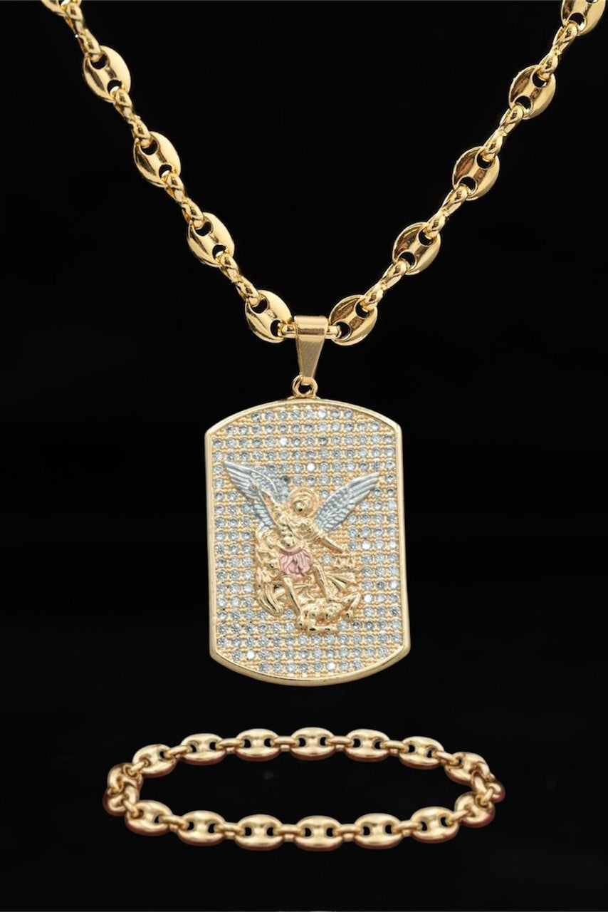 CADENA ESLABON (60CM 4MM) + PLACA DE SAN MIGUEL +PULSERA GRATIS