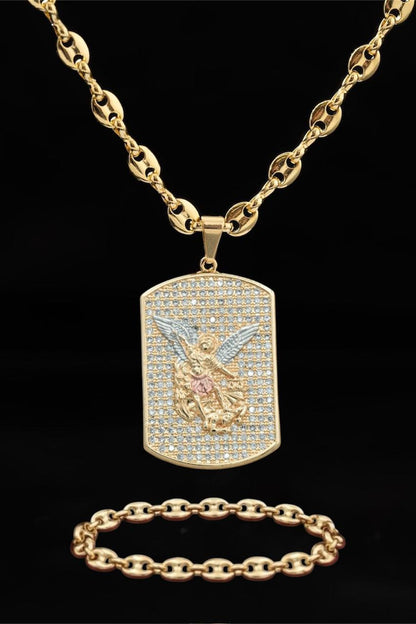 CADENA ESLABON (60CM 4MM) + PLACA DE SAN MIGUEL +PULSERA GRATIS