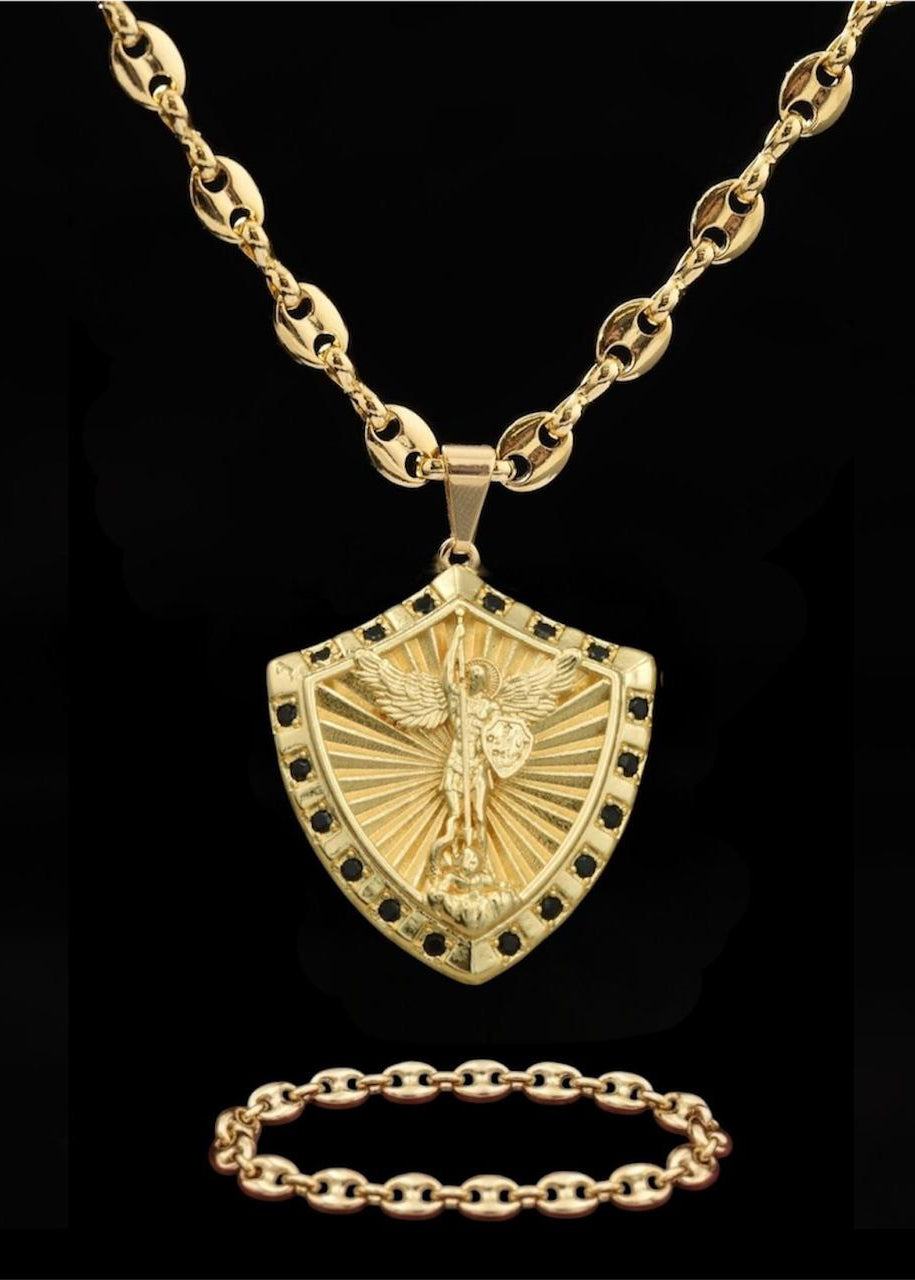 CADENA ESLABON (60CM 4MM) + ESCUDO DE SAN MIGUEL +PULSERA GRATIS