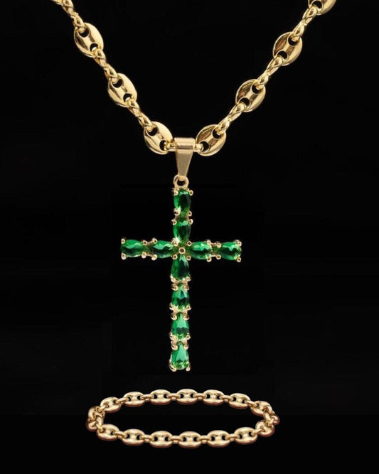 Cadena Eslabon(60CM 4MM)  + Cruz Green + PULSERA GRATIS