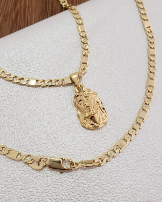 CADENA CUBANA (60CM 4MM) + ROSTRO TALLADO + PULSERA GRATIS