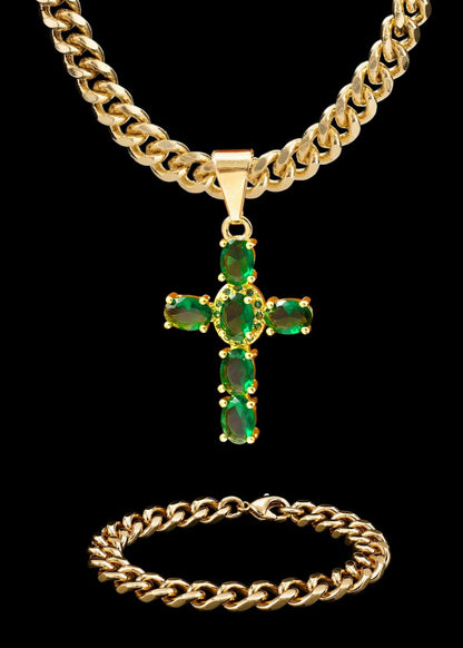 Cadena China 60CM + Cruz San Benito + Pulsera GRATIS en Oro Laminado 18k con Garantia 24 de meses
