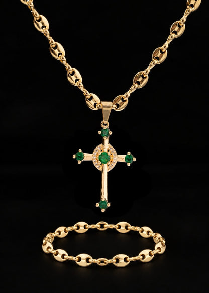 CADENA ESLABON (60CM 4MM) + CRUZ CIRCON  + PULSERA GRATIS