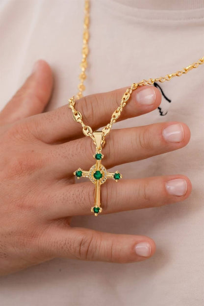 CADENA ESLABON (60CM 4MM) + CRUZ CIRCON  + PULSERA GRATIS
