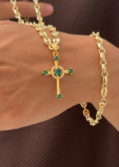 CADENA ESLABON (60CM 4MM) + CRUZ CIRCON  + PULSERA GRATIS