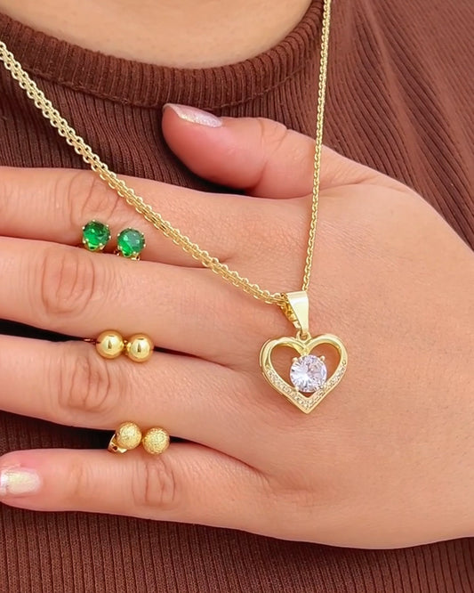 Cadena Tejido China (45 cm) + Dije Corazon + Topos Verdes + 2 Topos Balin GRATIS